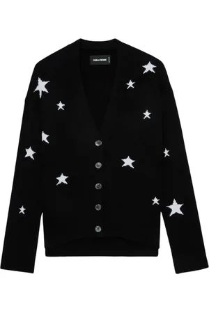 Zadig & Voltaire Truien, Dames, Zwart, XS, Wol, Zwarte Cashmere Sterrenpatroon Jas