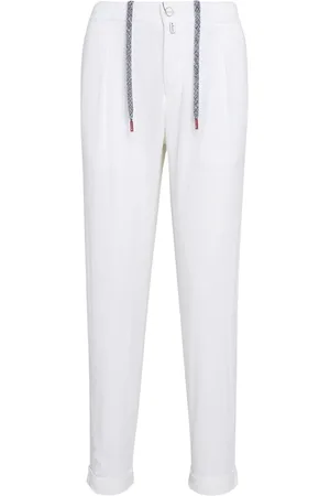 Kiton Broeken, Heren, Wit, W35, Katoen, Blauw Katoenen Fleece Trainingspak