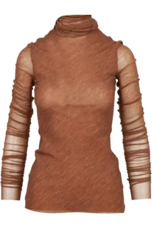 Serafini Blouses & Shirts, Dames, Bruin, M, Tule, Geprinte stretch tule top