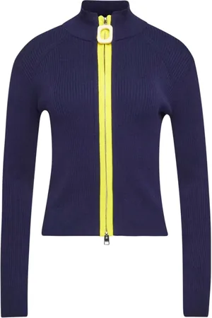 J.W.Anderson Truien, Dames, Blauw, L, Katoen, Blauwe Trui met Opstaande Kraag