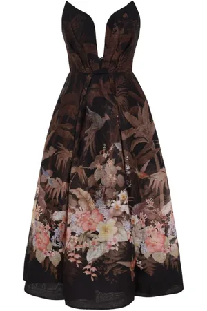 ZIMMERMANN Kleedjes, Dames, Veelkleurig, S, Katoen, Floral Heart Neckline Midi Jurk