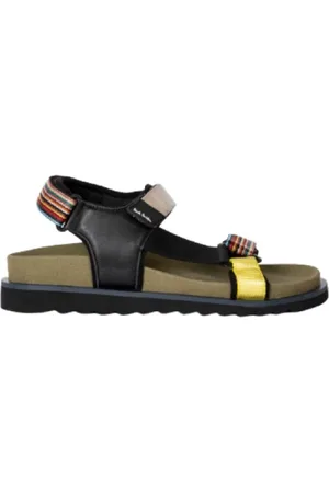 Paul Smith Schoenen, Heren, Groen, 44 EU, Leer, Signature gestreepte platte sandalen