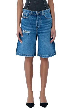 Diesel Korte broeken, Dames, Blauw, W30, Denim, Versleten Denim Jean Shorts