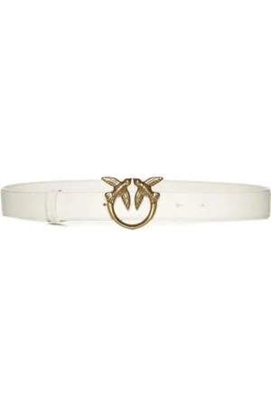 Pinko Accessoires, Dames, Wit, XS, Leer, Love Birds leren riem 3cm