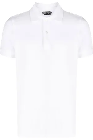 Tom Ford Tops, Heren, Wit, L, Katoen, Polo Shirt met Korte Mouwen