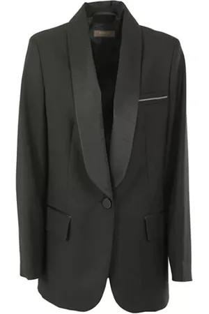 PESERICO SIGN Jassen, Dames, Zwart, S, Wol, Shawl Collar Smoking Jacket