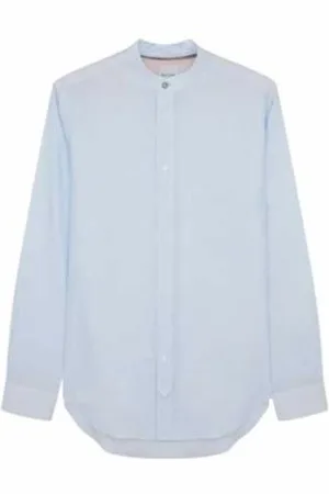 Paul Smith Overhemden, Heren, Blauw, L, Katoen, Gestreept hemelsblauw mao kraag overhemd