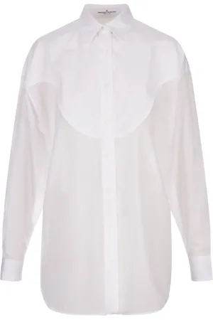 ERMANNO SCERVINO Blouses & Shirts, Dames, Wit, S, Katoen, Witte Oversized Shirt met Frontale Applicatie