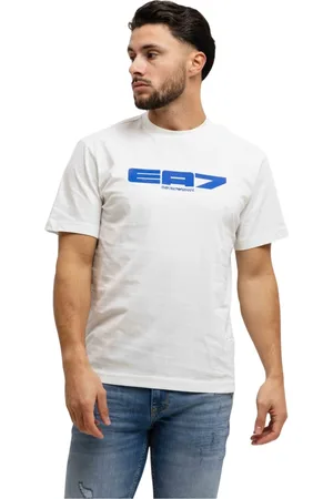 Emporio Armani Tops, Heren, Wit, 2Xl, Katoen, Blauw en wit heren T-shirt Lente/Zomer