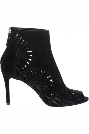 Tory Burch Schoenen, Dames, Zwart, 40 EU, Velvet Open Toe Booties