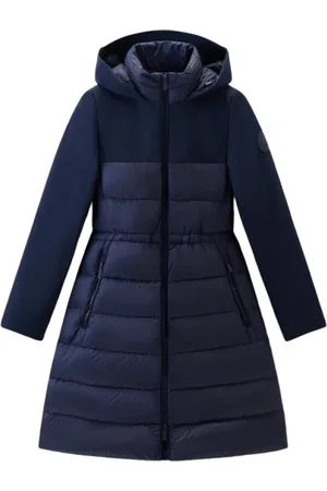 Woolrich Mantels, Dames, Blauw, M, Satijn, Duck Down Satin Softshell Jas