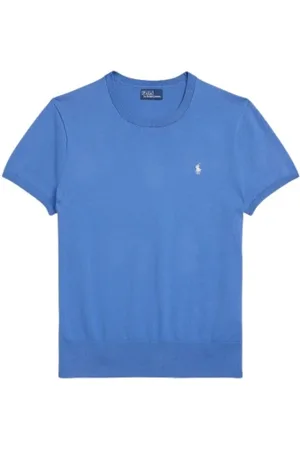 Ralph Lauren Tops, Dames, Blauw, S, Nylon, Kortärmad tröja i bomullsblandning