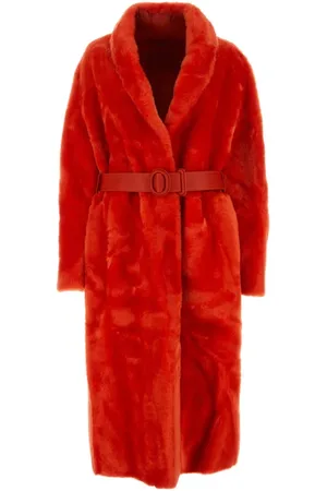 Jil Sander Jassen, Dames, Rood, S, Katoen, Rode Shearling Jas