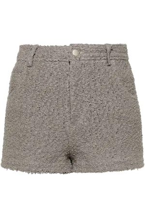IRO Korte broeken, Dames, Grijs, S, Katoen, Lichtgrijze Cotton Blend Bouclé Shorts