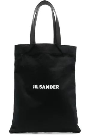 Jil Sander Tassen, Heren, Zwart, ONE Size, Katoen, Logo Print Tote Bag