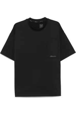 Mizuno Tops, Heren, Zwart, S, Zwart Borstzak Ronde Hals T-shirt