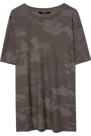 Zadig & Voltaire Tops, Heren, Groen, L, Linnen, Camouflage Linnen T-Shirt