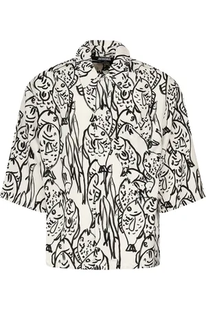 Jacquemus Overhemden, Heren, Veelkleurig, L, Linnen, Boxy shirt met visprint