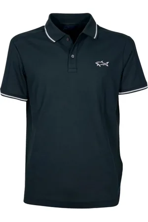 Paul & Shark Tops, Heren, Zwart, M, Polyester, Piqué Polo met Shark Reflex