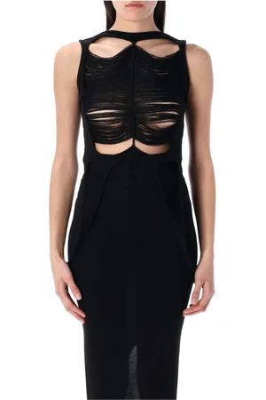 Rick Owens Tops, Dames, Zwart, S, Wol, Zwarte wollen top met unieke details