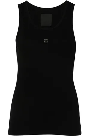 Givenchy Tops, Dames, Zwart, S, Katoen, Zwarte Geribbelde Tanktop met 4G Metalen Stuk