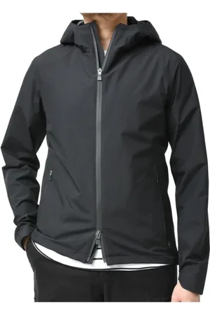 HERNO Jassen, Heren, Zwart, XL, Nylon, Zwarte Nylon Regenjas met Trekkoordcapuchon