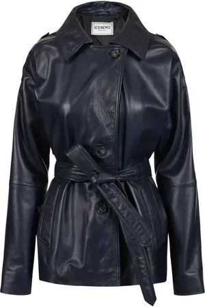 Iceberg Jassen, Dames, Blauw, L, Leer, Korte blauwe leren jas