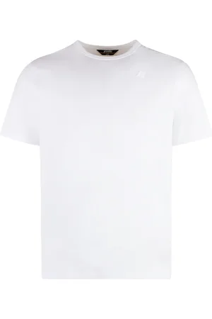 K-Way Tops, Heren, Wit, XL, Katoen, Katoenen T-shirt met ronde hals en logopatch