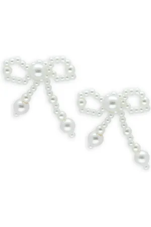 NOTRE-V Accessoires, Dames, Wit, ONE Size, Strik Parel Oorbellen Elegant Sieraden