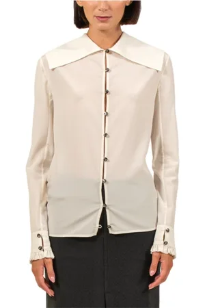 Serafini Blouses & Shirts, Dames, , S, Zijden Crème Kleurige Blouse met Wijde Kraag