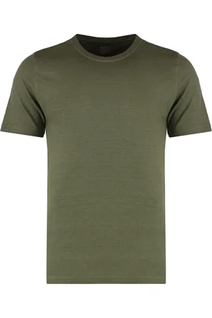 120% Lino Tops, Heren, Groen, L, Katoen, Geribbelde kraag linnen-katoenen t-shirt