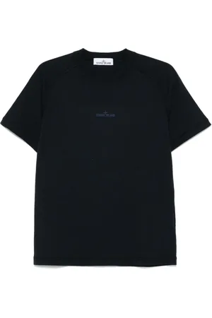 Stone Island Tops, Heren, Blauw, S, Katoen, Logo Print Katoenen T-shirt