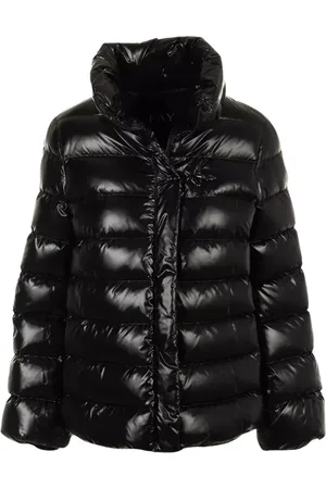 FAY Jassen, Dames, Zwart, S, Polyester, Zwarte Gewatteerde Jas met Hoge Kraag