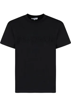 J.W.Anderson Tops, Heren, Zwart, L, Katoen, Logo Geborduurd T-Shirt