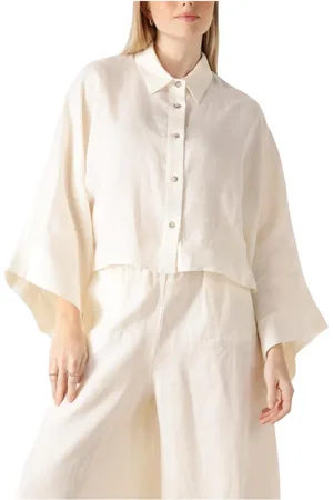 Greek Archaic Kori Blouses & Shirts, Dames, Wit, L, Linnen, Witte Linnen Blouse voor Vrouwen