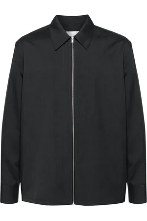 Jil Sander Jassen, Heren, Grijs, L, Wol, Grijze wollen ripstop overhemdjas