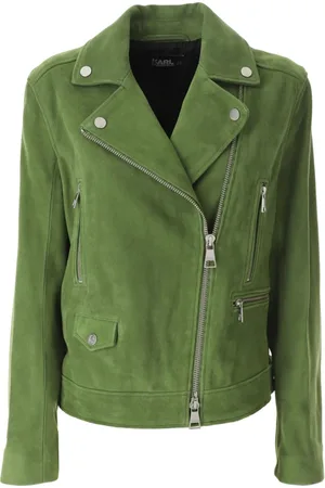 Karl Lagerfeld Jassen, Dames, Groen, S, Suède, Suède Leren Bikerjack