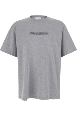 J.W.Anderson Tops, Heren, Grijs, L, Katoen, T-shirt met logo-borduurwerk en ronde hals