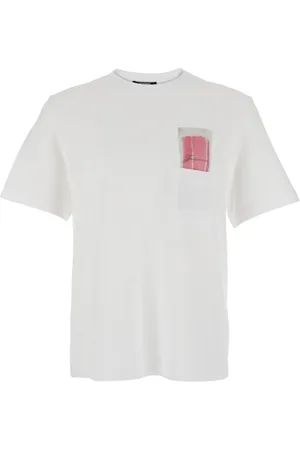 Jacquemus Tops, Heren, Wit, S, Katoen, Wit Logo Patch Crewneck T-Shirt