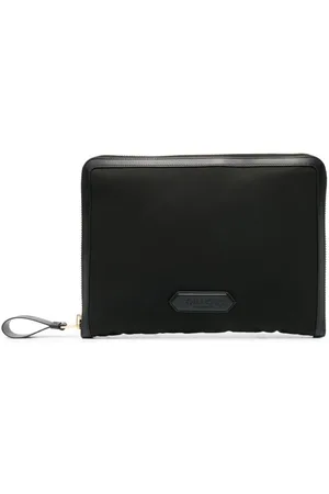 Tom Ford Accessoires, Heren, Zwart, ONE Size, Leer, Leren Clutch met Logo Patch
