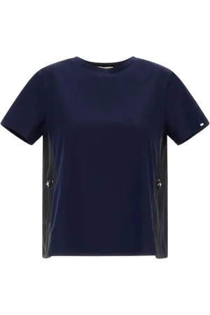 HERNO Tops, Dames, Blauw, S, Katoen, Jersey katoenen t-shirt met tafetta achterkant