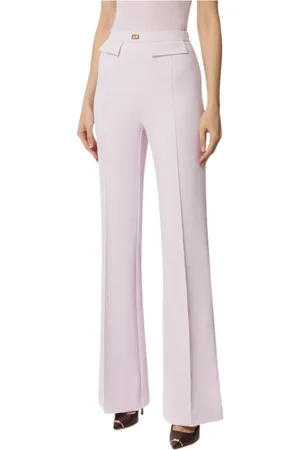 Elisabetta Franchi Broeken, Dames, Roze, M, Polyester, Slim Fit Stretch Crepe Broek