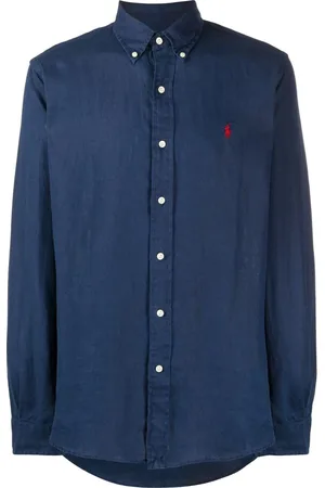 Ralph Lauren Overhemden, Heren, Blauw, XL, Linnen, Blauw Linnen Casual Shirt met Lange Mouwen