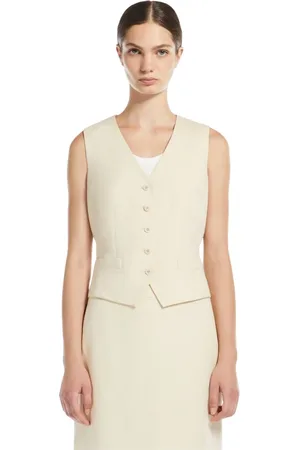 Max Mara Jassen, Dames, , L, Linnen, Witte V-hals Linnen Vest