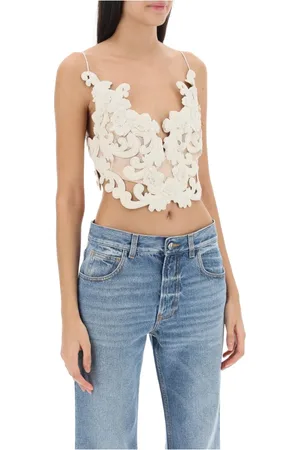 ZIMMERMANN Tops, Dames, Wit, M, Leer, Sensory Cropped Top