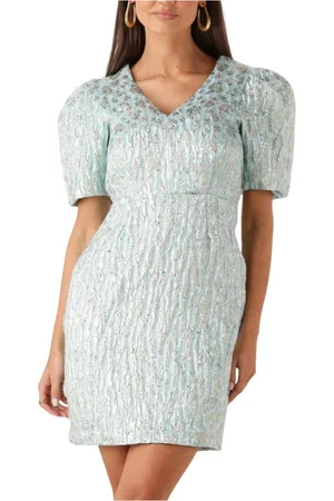 FREEBIRD Kleedjes, Dames, Blauw, M, Denim, Groene Daantje Mini Jurk