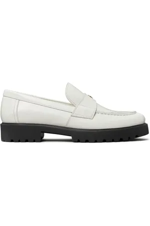 Tory Burch Schoenen, Dames, Wit, 37 EU, Leer, Leren Slip-On Ballerina`s met Dubbele T
