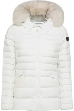 Peuterey Jassen, Dames, Wit, L, Polyester, Witte Slim Fur Jas met Capuchon