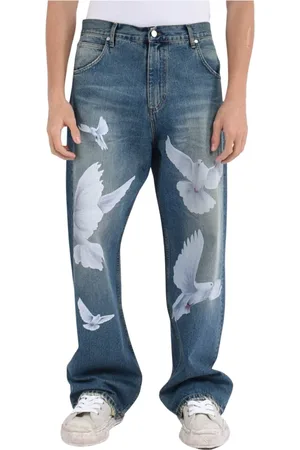 3.Paradis Jeans, Heren, Blauw, W36, Denim, Duif Print Denim Jeans