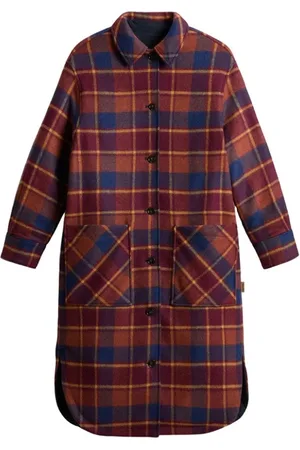 Woolrich Mantels, Dames, Rood, L, Wol, Omkeerbare wollen jas